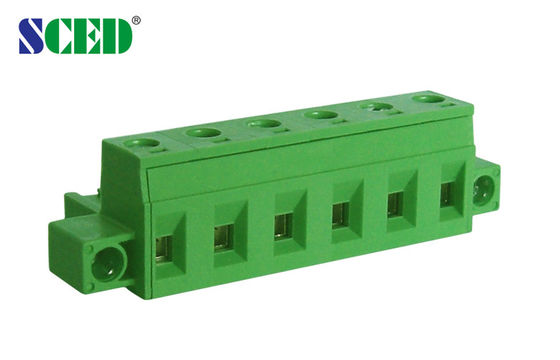 Pitch 7.62mm Pluggable Terminal Block Brass Green Female Parts With Flange