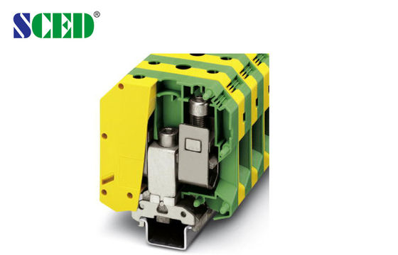 Green Yellow Din Rail Terminals Blocks Quick Connect Ground 25.0mm Width