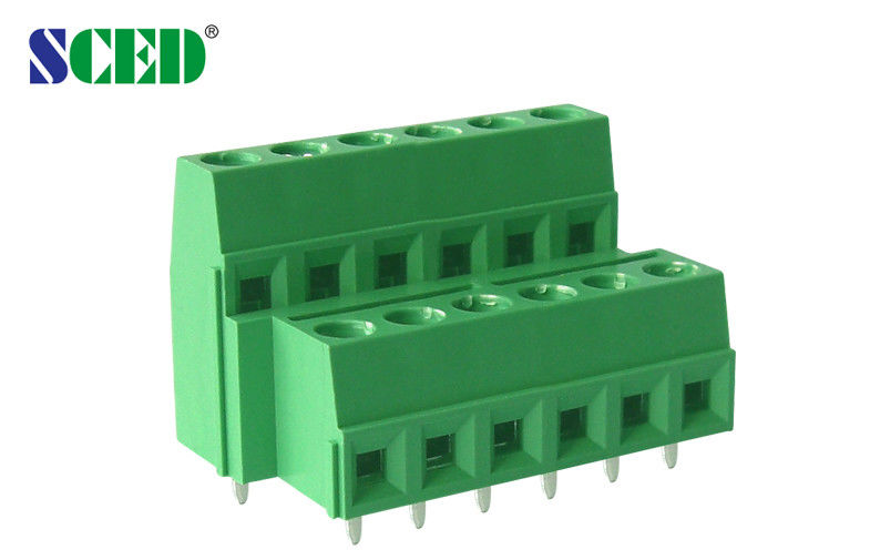 Double Levels 5.08mm 10A Nickel Plated Plastic PCB Terminal Block Green