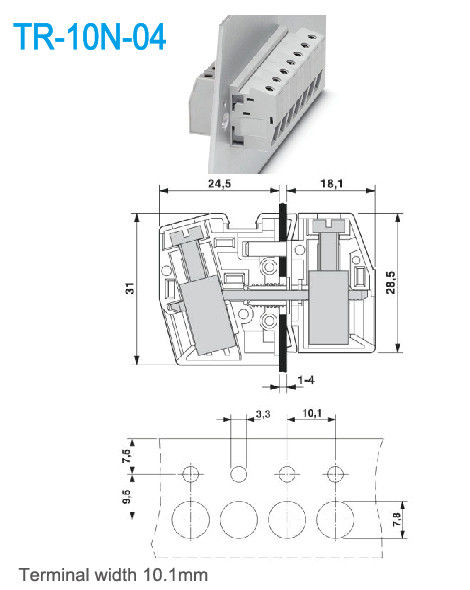 10.1mm Terminal Width Through Panel Terminal Blocks  Brass UL94 V0 65A