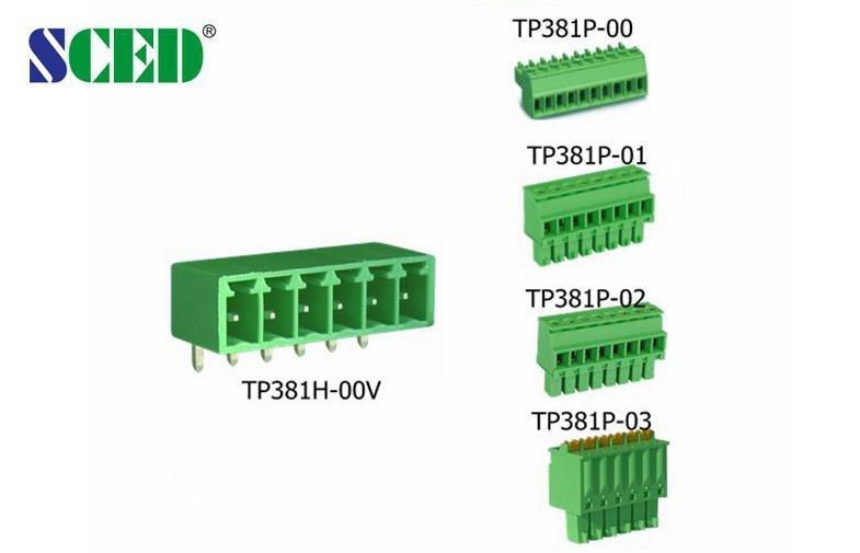 300V 8A PCB Male Plug In Terminal Block , Green Pluggable Terminal Blocks