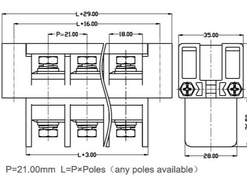 21mm Perforation Feed Through 180A Panel Mount Terminal Block With Plastic Cover