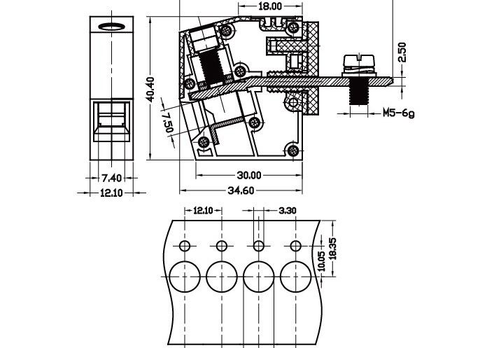 Panel Mount 85A 600V Terminal Block UL94-V0 12.1mm Terminal Width