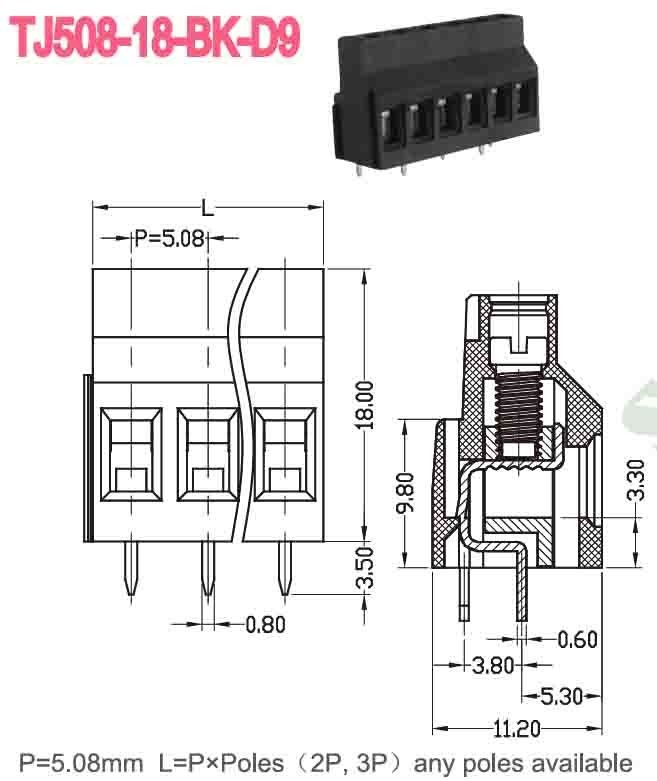 5.08mm 300V 10A PA66 PCB Terminal Block Euro Type Raising Series For Automatic Control