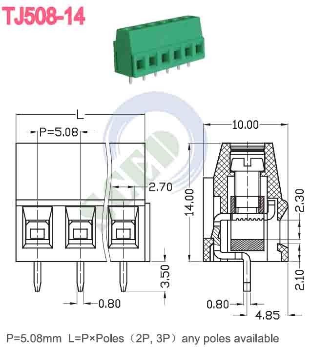 Green 5.08mm 300V 10A PA66 PCB Terminal Block Euro Type For Automatic Control