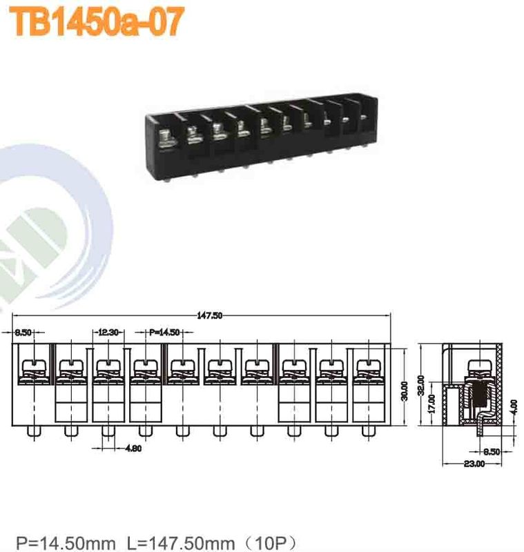 Nickel Plated PBT M5 Power Terminal Connector Block 600V 57A With High Voltage 14.50mm Pitch