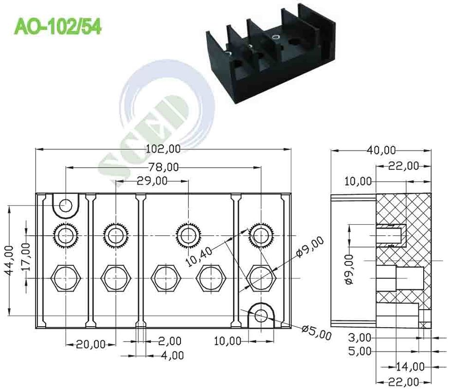 Black M6 Nut PBT Terminal Block Accessories 20mm Pitch 25 lbf·in