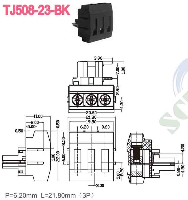 Through Hole Mounting PCB Screw Terminal Block -40C- 105C with High Temperature Brass. Tin Plated Pin Header