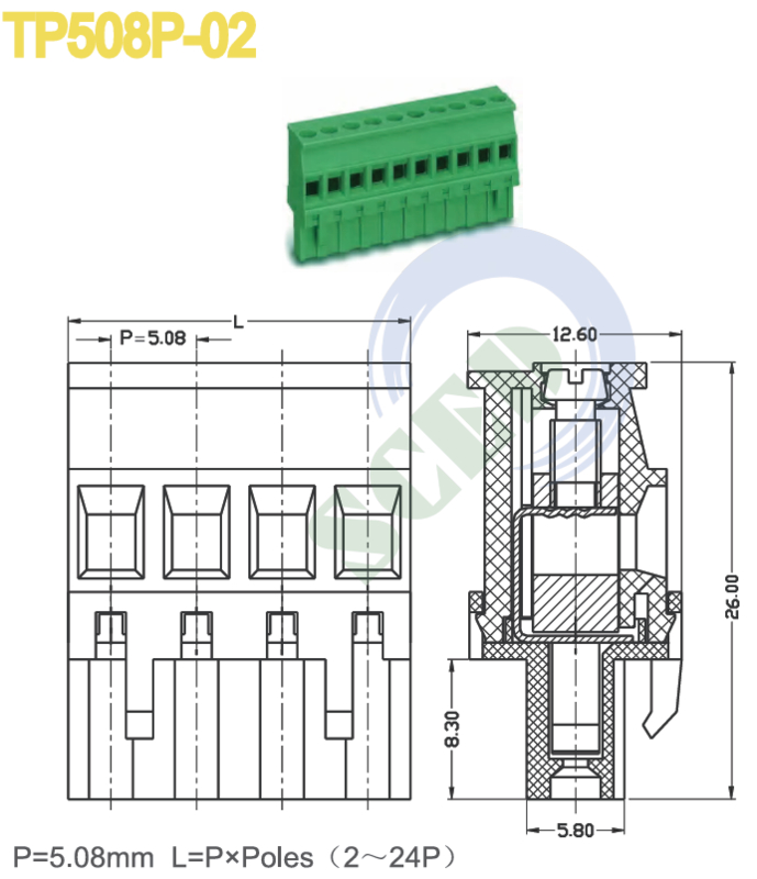 300V Voltage Feed Through Terminal Block Made of PA66 Plastic Material for Industrial and Applications